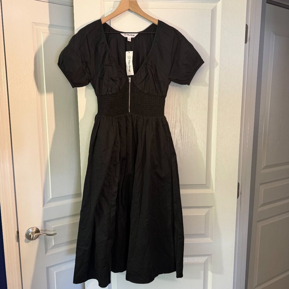 NWT - The Drop - Size X-Small - Daksha Smocked Black Dress - Picture 2 of 3